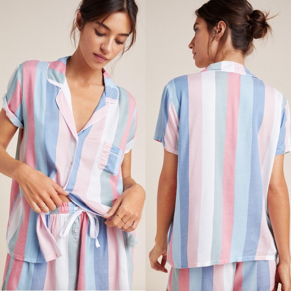 NWT!! Splendid Island Striped Sleep Set Cozy Soft Pajamas Pink Blue Size Small